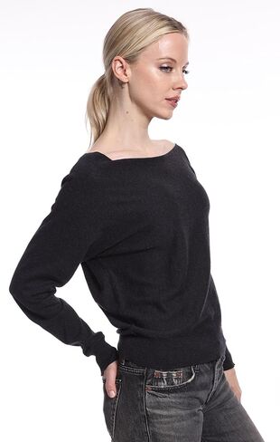 Minnie Rose Womens Long Sleeve Off The Shoulder Cotton Cashmere Pull Over Sweater in Saudi Arabia