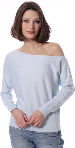 Minnie Rose Womens Long Sleeve Off The Shoulder Cotton Cashmere Pull Over Sweater in Saudi Arabia