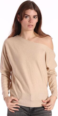 Minnie Rose Womens Long Sleeve Off The Shoulder Cotton Cashmere Pull Over Sweater in Saudi Arabia