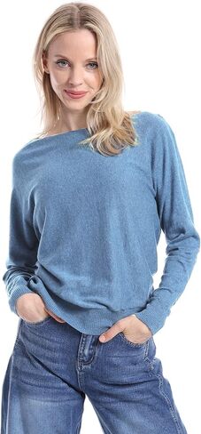 Minnie Rose Womens Long Sleeve Off The Shoulder Cotton Cashmere Pull Over Sweater in Saudi Arabia