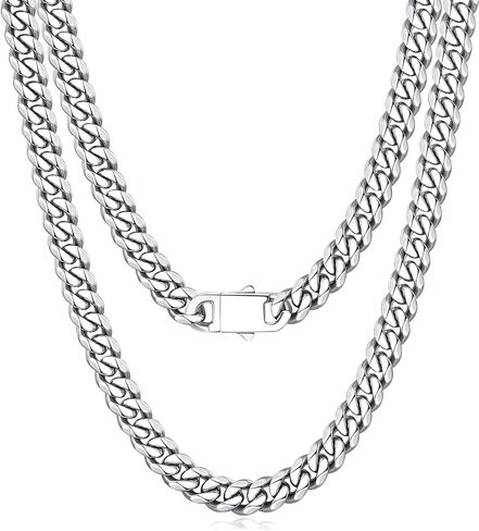 قلادة سلسلة ربط كوبية مطلية بالذهب 5 مم 7 مم 9 مم من Jewlpire 5 مم 7 مم 9 مم للرجال والأولاد، سلاسل من الفولاذ المقاوم للصدأ للرجال مع مشبك قفل بالضغط، مجوهرات رجالية فاخرة مع صندوق هدايا، 18 20 22 24 26 بوصة in Saudi Arabia