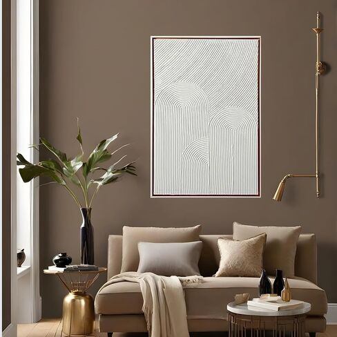 Colleen Karis Framed Abstract Canvas with Modern Arched Design, Ready to Hang, Elegant All White Wall Decor for Home (24x36 Inches) in Saudi Arabia