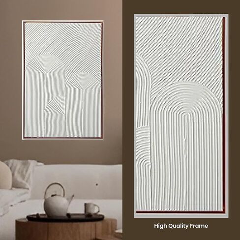 Colleen Karis Framed Abstract Canvas with Modern Arched Design, Ready to Hang, Elegant All White Wall Decor for Home (24x36 Inches) in Saudi Arabia