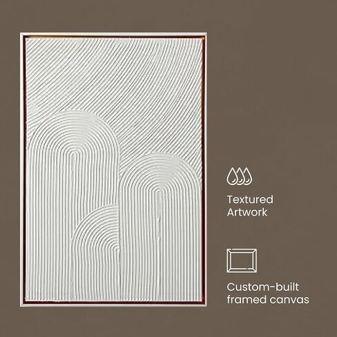 Colleen Karis Framed Abstract Canvas with Modern Arched Design, Ready to Hang, Elegant All White Wall Decor for Home (24x36 Inches) in Saudi Arabia