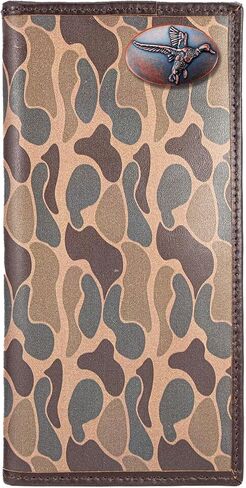 ZEP-PRO Mallard Men's Secretary Old School Camo Leather Wallet – Tall Vertical Design with Emblem, Brown/Tan Camo in Saudi Arabia