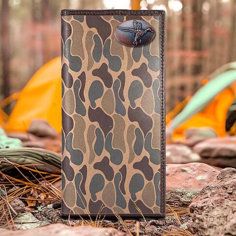 ZEP-PRO Mallard Men's Secretary Old School Camo Leather Wallet – Tall Vertical Design with Emblem, Brown/Tan Camo in Saudi Arabia