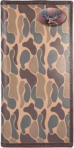 ZEP-PRO Mallard Men's Secretary Old School Camo Leather Wallet – Tall Vertical Design with Emblem, Brown/Tan Camo in Saudi Arabia
