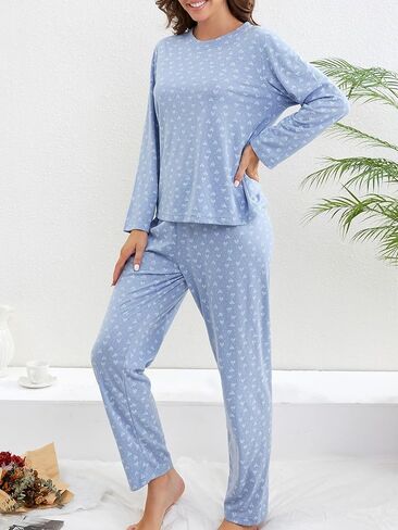 طقم بيجامات نسائي مكون من قطعتين طقم صالة بأكمام طويلة من Pjs Fall Joggers وسروال نوم مع جيوب in Saudi Arabia