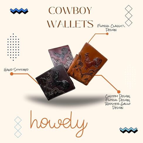 Western Leather Wallet for Men – Embossed Rooster Design with Laser Cut Floral Pattern – Bifold Cowboy Style in Saudi Arabia
