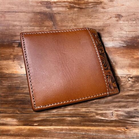 Western Leather Wallet for Men – Embossed Rooster Design with Laser Cut Floral Pattern – Bifold Cowboy Style in Saudi Arabia