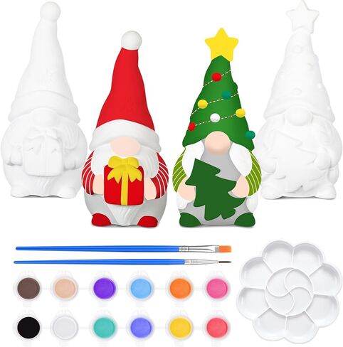 2 Sets Ready to Paint Your Own Bee Gnome Statues DIY Ceramics Bee Gnomes Set Sunflower Garden Paintable Figurines Unpainted DIY Arts and Crafts for Classroom Craft Project Activity in Kuwait