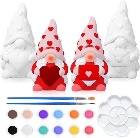 2 Sets Ready to Paint Your Own Bee Gnome Statues DIY Ceramics Bee Gnomes Set Sunflower Garden Paintable Figurines Unpainted DIY Arts and Crafts for Classroom Craft Project Activity in Kuwait
