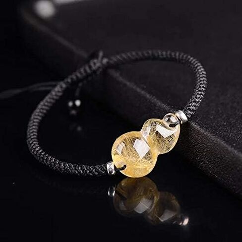 Silver Bracelet,Hand Chain Bracelet Feng Shui Wealth Bracelet Rare 7A Golden Rutilated Crystal Wu Lou Hu Lu Calabash Bracelet Prosperity Taliman Heali in Kuwait