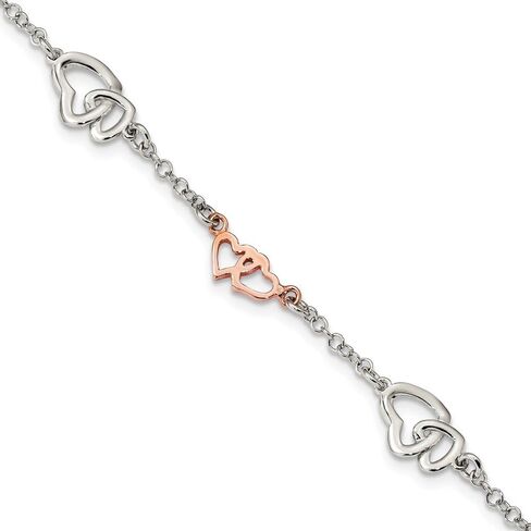 Sonia Jewels Sterling Silver Rose Gold-Toned Polished Heart Bracelet - with Secure Lobster Lock Clasp (2.3mm) in Saudi Arabia