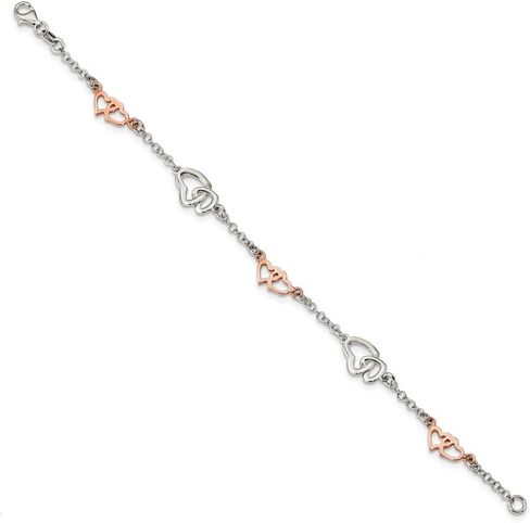 Sonia Jewels Sterling Silver Rose Gold-Toned Polished Heart Bracelet - with Secure Lobster Lock Clasp (2.3mm) in Saudi Arabia