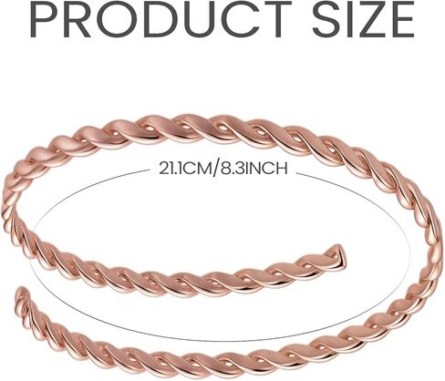 Tondiamo 99.99% Copper Bracelets for Women, 12 Inch Twisted Bangle Bracelet Adjustable Solid Copper Jewelry for Women Health Jewelry Gift in Saudi Arabia
