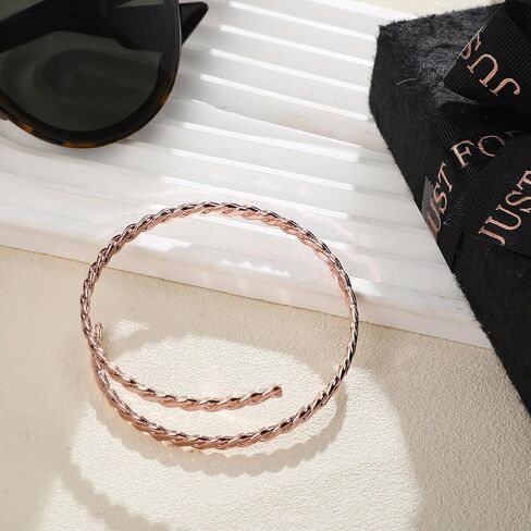 Tondiamo 99.99% Copper Bracelets for Women, 12 Inch Twisted Bangle Bracelet Adjustable Solid Copper Jewelry for Women Health Jewelry Gift in Saudi Arabia