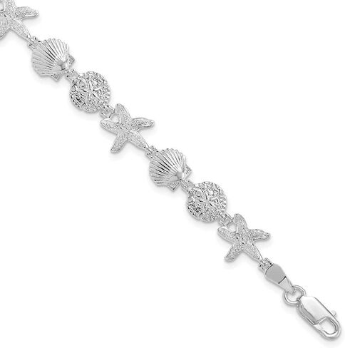 925 Sterling Silver Polished Sand Dollar,Shell,Starfish Bracelet 7.5" in Saudi Arabia