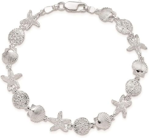 925 Sterling Silver Polished Sand Dollar,Shell,Starfish Bracelet 7.5" in Saudi Arabia