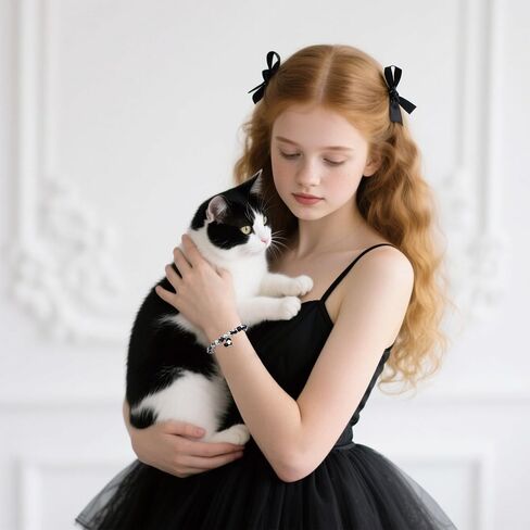 LIUANAN Tuxedo Cat سحر سوار للنساء العقيق الدعم العاطفي مجوهرات هدايا لمحبي القطط أصحاب الحيوانات الأليفة القط الأمهات أمها الجدة ابنة ابنة عيد ميلاد in Kuwait