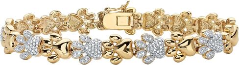 PalmBeach 18K Yellow Gold Plated Genuine Diamond Accent Paw Print Bracelet 7.5" in Saudi Arabia