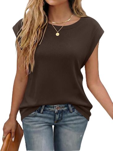 ANRABESS Women's Sweater Vest 2026 Summer Crew Neck Cap Sleeve Tank Tops Business Casual Lightweight Pullover Sweaters Shirts in Saudi Arabia