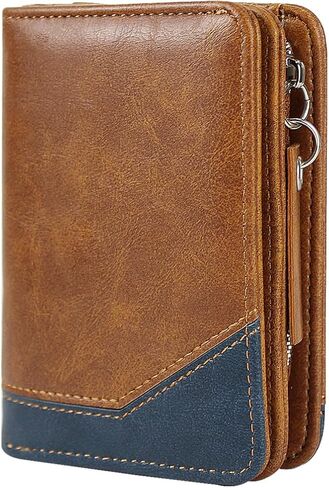 Mens Wallet, Minimalist Bifold Leather Wallet Fashion Multi Card Holder Wallet with Zipper Coin Pocket ID Window (Brown) in Saudi Arabia