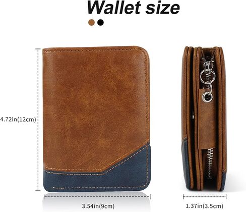 Mens Wallet, Minimalist Bifold Leather Wallet Fashion Multi Card Holder Wallet with Zipper Coin Pocket ID Window (Brown) in Saudi Arabia