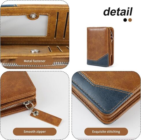 Mens Wallet, Minimalist Bifold Leather Wallet Fashion Multi Card Holder Wallet with Zipper Coin Pocket ID Window (Brown) in Saudi Arabia
