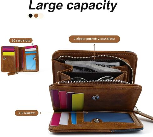 Mens Wallet, Minimalist Bifold Leather Wallet Fashion Multi Card Holder Wallet with Zipper Coin Pocket ID Window (Brown) in Saudi Arabia