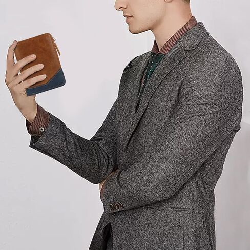Mens Wallet, Minimalist Bifold Leather Wallet Fashion Multi Card Holder Wallet with Zipper Coin Pocket ID Window (Brown) in Saudi Arabia
