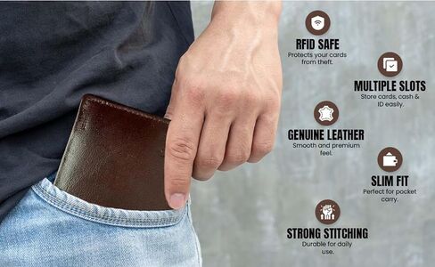 Genuine Leather Wallet for men, Full Grain oil tan mens wallet, RFID Protected bifold slim Elgant, Multiple 12 Card Holder(Coffee Brown) (Slim, Brown) (Brown) in Saudi Arabia