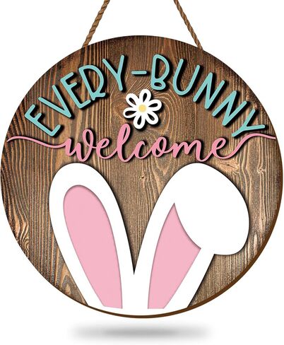 Whaline Easter Wooden Hanging Sign Bunny Rabbit Welcome Door Sign Farmhouse Rustic Front Door Hanger Sign for Spring Holiday Indoor Outdoor Home Porch Window Decor in Saudi Arabia