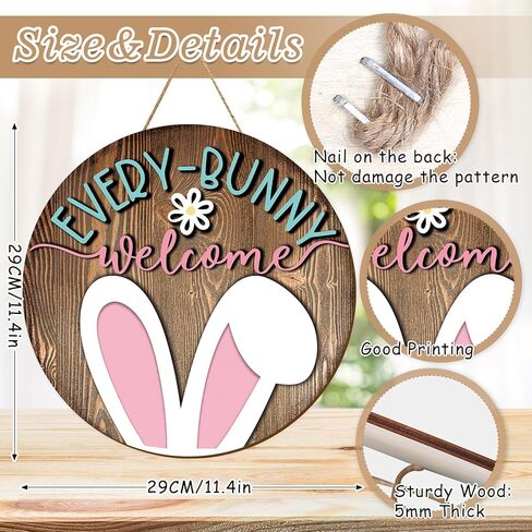Whaline Easter Wooden Hanging Sign Bunny Rabbit Welcome Door Sign Farmhouse Rustic Front Door Hanger Sign for Spring Holiday Indoor Outdoor Home Porch Window Decor in Saudi Arabia