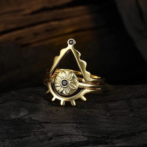 Gold Plated Sterling Silver Open Adjustable Devil Eye Ring for Women, Vintage Spinel CZ Eye Demon Stackable Rings Personality Jewelry Set in Kuwait
