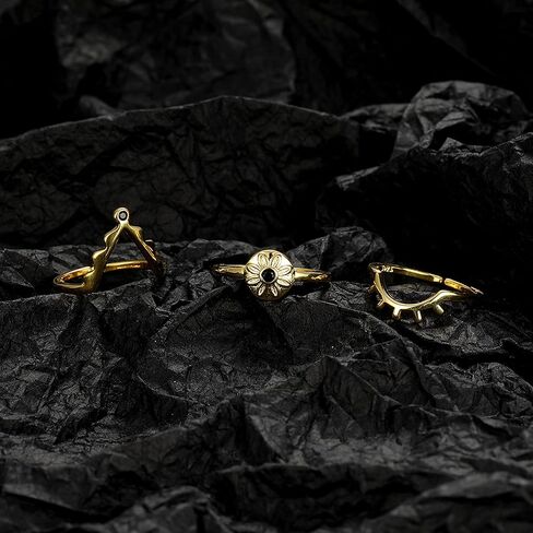 Gold Plated Sterling Silver Open Adjustable Devil Eye Ring for Women, Vintage Spinel CZ Eye Demon Stackable Rings Personality Jewelry Set in Kuwait