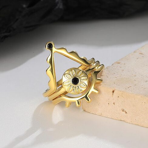 Gold Plated Sterling Silver Open Adjustable Devil Eye Ring for Women, Vintage Spinel CZ Eye Demon Stackable Rings Personality Jewelry Set in Kuwait
