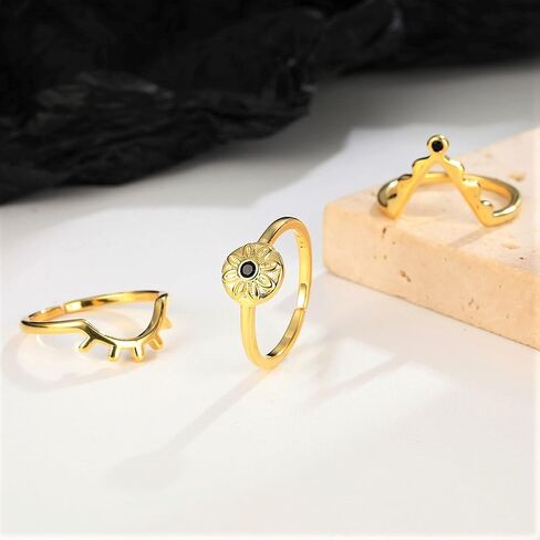 Gold Plated Sterling Silver Open Adjustable Devil Eye Ring for Women, Vintage Spinel CZ Eye Demon Stackable Rings Personality Jewelry Set in Kuwait