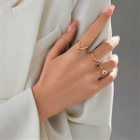Gold Plated Sterling Silver Open Adjustable Devil Eye Ring for Women, Vintage Spinel CZ Eye Demon Stackable Rings Personality Jewelry Set in Kuwait