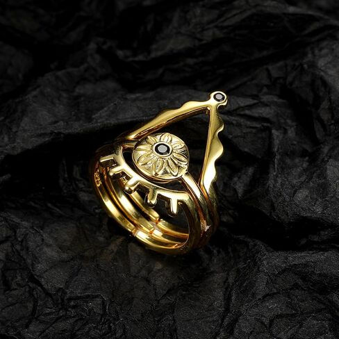 Gold Plated Sterling Silver Open Adjustable Devil Eye Ring for Women, Vintage Spinel CZ Eye Demon Stackable Rings Personality Jewelry Set in Kuwait