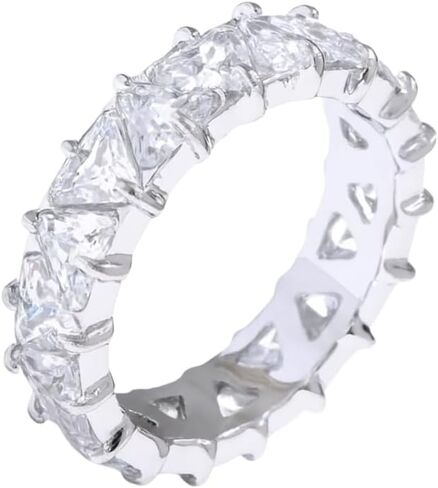 Eternity Ring for Women - 18K Gold Plated Trillion & Baguette Cut CZ Band - Rainbow, Clear, Emerald Designs - Geometric Stacking Ring - Waterproof & Tarnish-Free Jewelry in Saudi Arabia