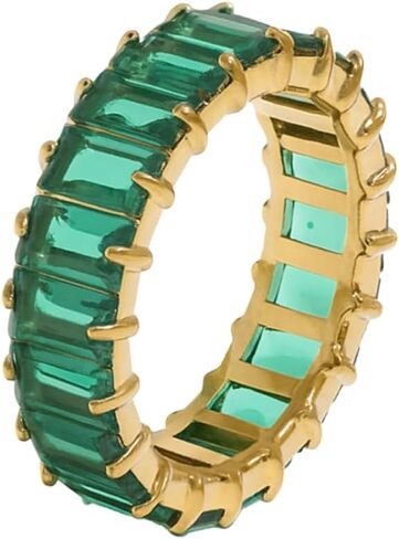 Eternity Ring for Women - 18K Gold Plated Trillion & Baguette Cut CZ Band - Rainbow, Clear, Emerald Designs - Geometric Stacking Ring - Waterproof & Tarnish-Free Jewelry in Saudi Arabia