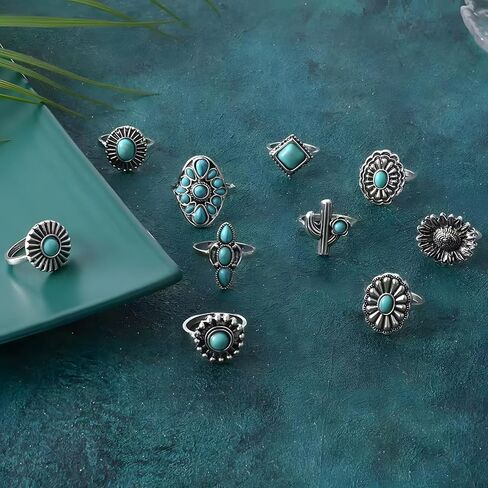 Turquoise Ring Set for Women Silver Western Stackable Knuckle Rings in Saudi Arabia