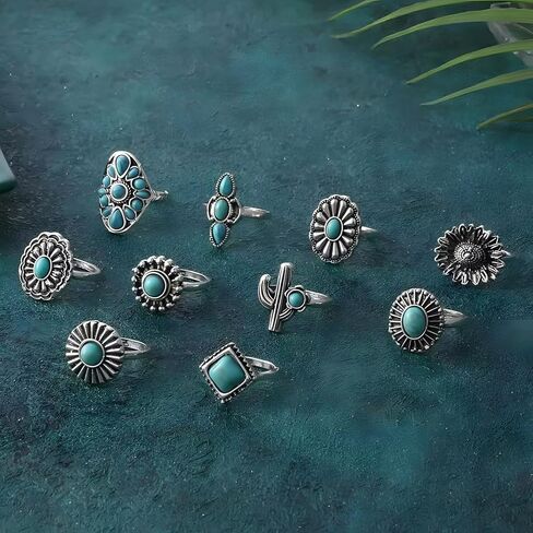 Turquoise Ring Set for Women Silver Western Stackable Knuckle Rings in Saudi Arabia