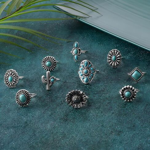 Turquoise Ring Set for Women Silver Western Stackable Knuckle Rings in Saudi Arabia