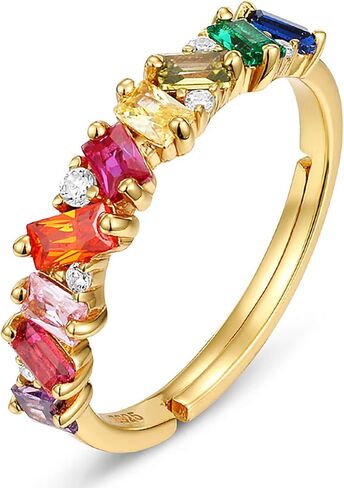 WES 925 Sterling Silver Colorful Rainbow Cubic Zirconia Eternity Rings for Women, Size 6-8 in Saudi Arabia