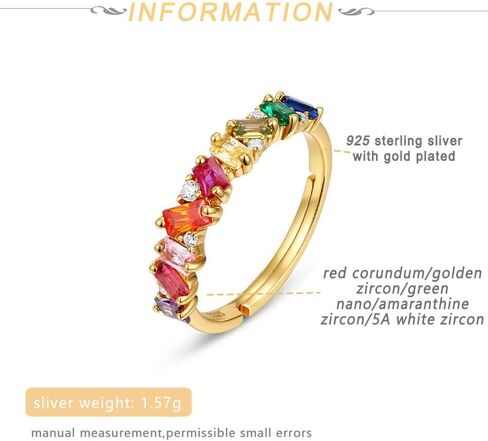 WES 925 Sterling Silver Colorful Rainbow Cubic Zirconia Eternity Rings for Women, Size 6-8 in Saudi Arabia