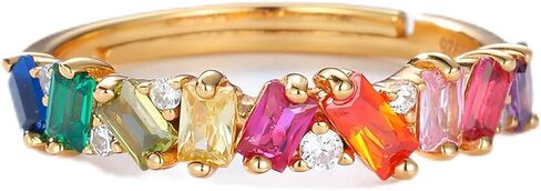 WES 925 Sterling Silver Colorful Rainbow Cubic Zirconia Eternity Rings for Women, Size 6-8 in Saudi Arabia