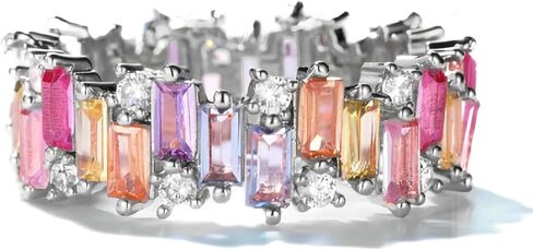 WES 925 Sterling Silver Colorful Rainbow Cubic Zirconia Eternity Rings for Women, Size 6-8 in Saudi Arabia