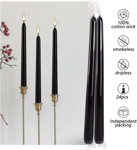شموع مستدقة غير معطرة شموع تهجئة لحفلات الزفاف، والمذبح، والعشاء، والطقوس، والكريسماس، والوقفة الاحتجاجية، 24 عبوة من الشموع المستدقة السوداء مقاس 10 بوصة in Kuwait